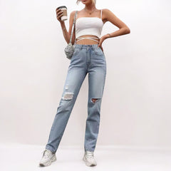 Women Straight Loose High Waist Denim Jeans