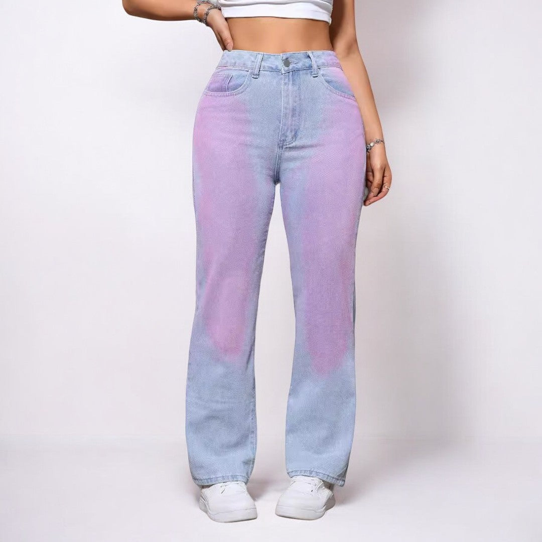 Women High Waist Dyed Straight Jeans