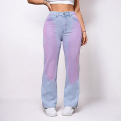 Women High Waist Dyed Straight Jeans