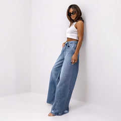 Retro Straight Ripped Wide Leg Jeans