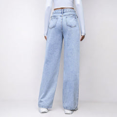 Women Straight Pocket High Waist Denim Jeans