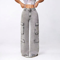 Straight High Waist Loose Pockets Jeans