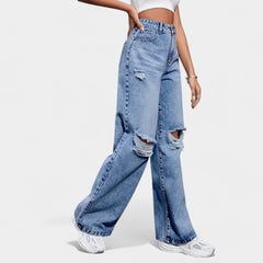 Women High Waist Wide Leg Casual Jeans