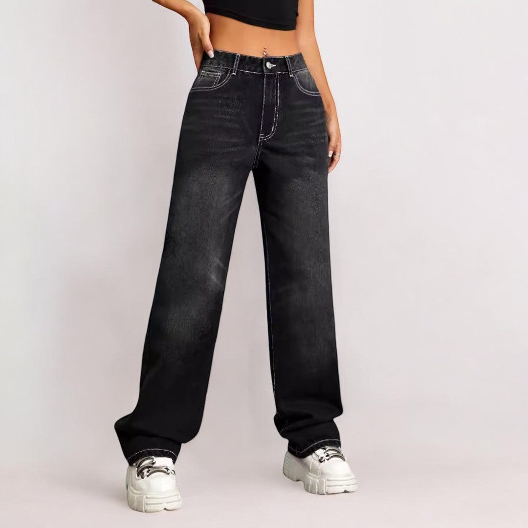 Women Wide Leg Casual Black Jeans