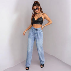 Women Straight Loose High Waist Denim Jeans