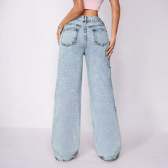 Retro Street Pointed Star Embroidery Baggy Jeans