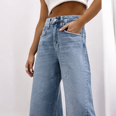 Retro Straight Ripped Wide Leg Jeans