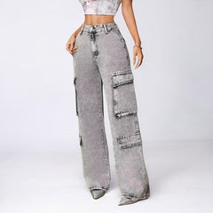 Straight High Waist Loose Pockets Jeans