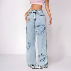 Retro Street Pointed Star Embroidery Baggy Jeans