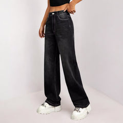 Women Wide Leg Casual Black Jeans