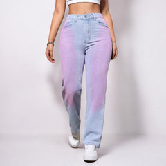 Women High Waist Dyed Straight Jeans