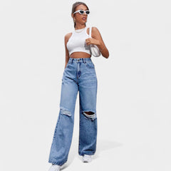 Women High Waist Wide Leg Casual Jeans