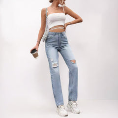 Women Straight Loose High Waist Denim Jeans