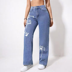 Stylish High Waist Baggy Straight Jeans