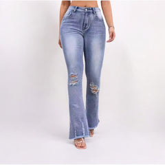 Micro Pull Ripped Thin Straight Slightly Flared Jeans