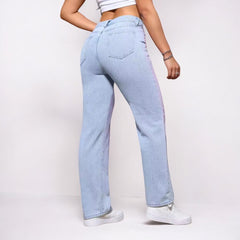 Women High Waist Dyed Straight Jeans