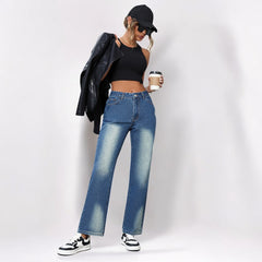 Women Loose Casual Straight Leg Denim Jeans