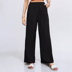 Loose Silk Pleated Elastic High Waist Wide Leg Pants