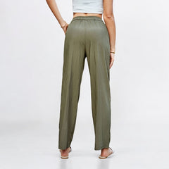 Loose Silk Pleated Elastic High Waist Wide Leg Pants