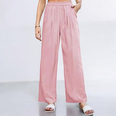 Loose Silk Pleated Elastic High Waist Wide Leg Pants