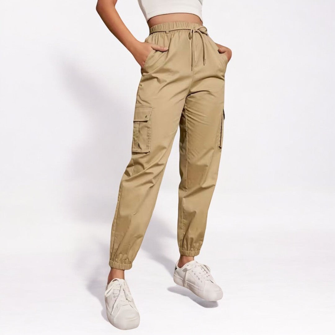 High Waist Wide Leg Ankle Tied Cargo Pants