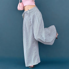 Stripe High Waist Pleated Loose Wide Leg Pants