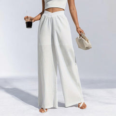 Pleating Cross Double Layer See Through Wide Leg Casual Pants