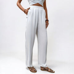 White Straight High Waist Wide Leg Trousers