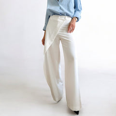 White Stitching Wide Leg High Waist Casual Pants