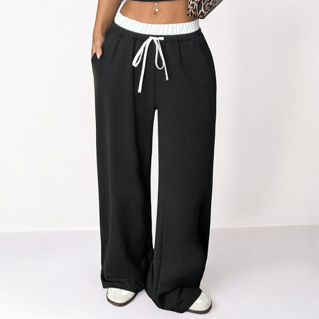 Simple Straight Casual Loose Elastic Waist Mop Trousers