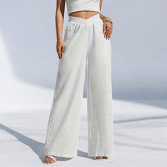 Pleating Cross Double Layer See Through Wide Leg Casual Pants