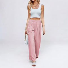 Loose Silk Pleated Elastic High Waist Wide Leg Pants