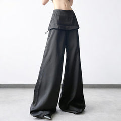 Drawstring Flanging Low Waist Loose Drooping Casual Pants