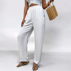 White Straight High Waist Wide Leg Trousers