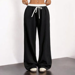 Simple Straight Casual Loose Elastic Waist Mop Trousers