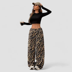 Leopard Print Pants Casual Drape Wide Leg Trousers