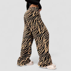 Leopard Print Pants Casual Drape Wide Leg Trousers