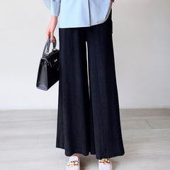 Women Wide Leg Elastic Waist Linen Cotton Straight Flare Pants