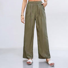 Loose Silk Pleated Elastic High Waist Wide Leg Pants