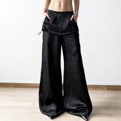 Drawstring Flanging Low Waist Loose Drooping Casual Pants