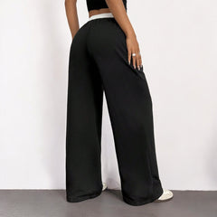 Simple Straight Casual Loose Elastic Waist Mop Trousers