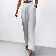 White Straight High Waist Wide Leg Trousers