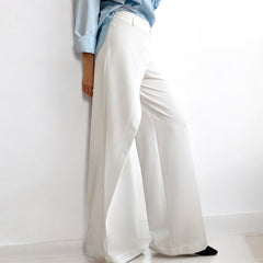 White Stitching Wide Leg High Waist Casual Pants