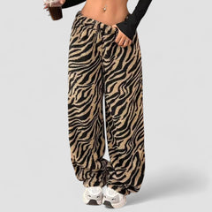 Leopard Print Pants Casual Drape Wide Leg Trousers