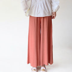 Women Wide Leg Elastic Waist Linen Cotton Straight Flare Pants