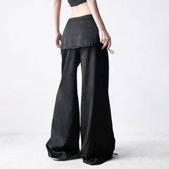 Drawstring Flanging Low Waist Loose Drooping Casual Pants