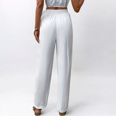 White Straight High Waist Wide Leg Trousers