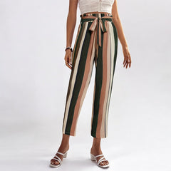 Striped Printed Ankle Length Pants