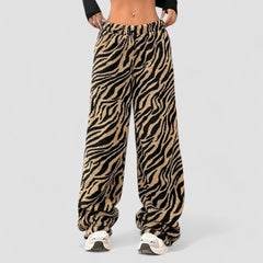 Leopard Print Pants Casual Drape Wide Leg Trousers