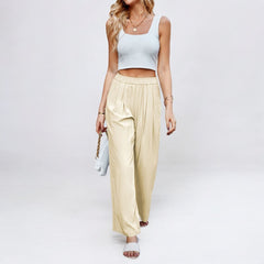 Loose Silk Pleated Elastic High Waist Wide Leg Pants